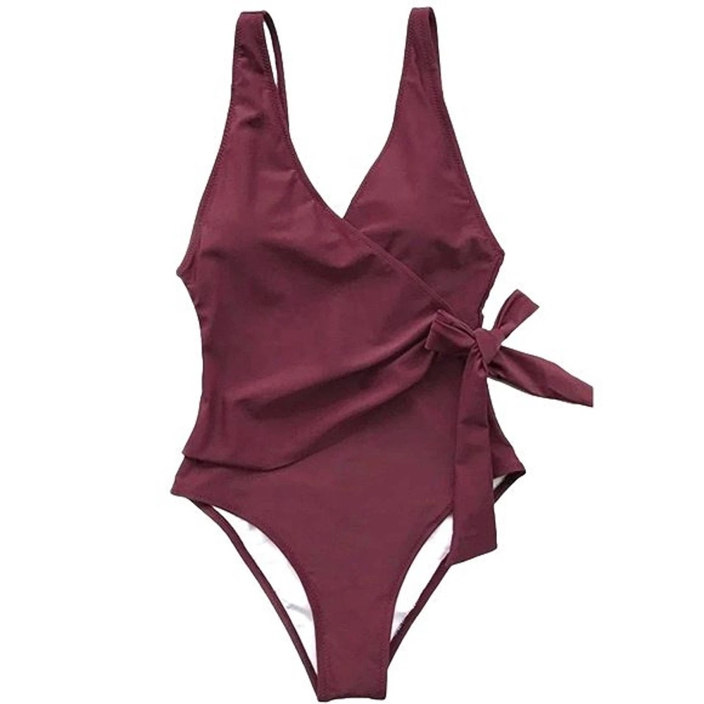 Cupshe Bathing Suit One Piece High Cut Side Tie Burgundy Swimsuit Women's Large